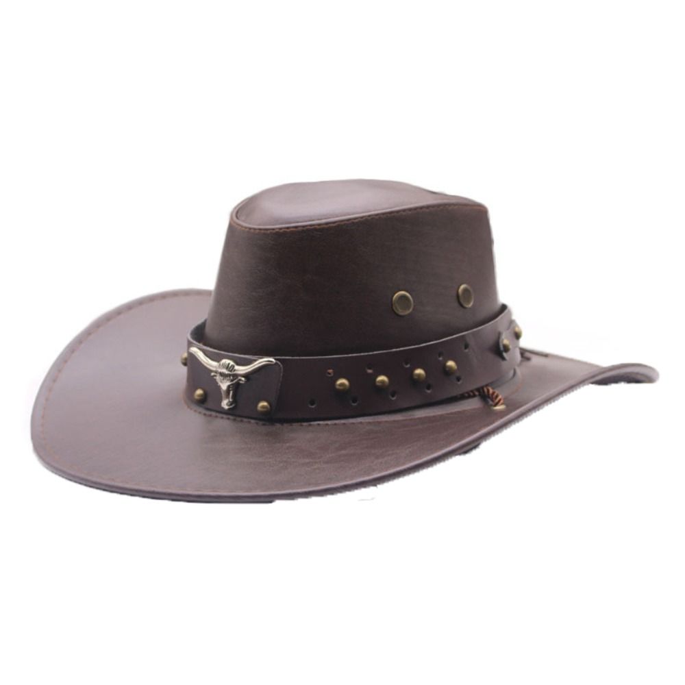 Drawstring Western Cowboy Hat PU Leather Fisherman Hat Elegant Summer Sun Hat Travel