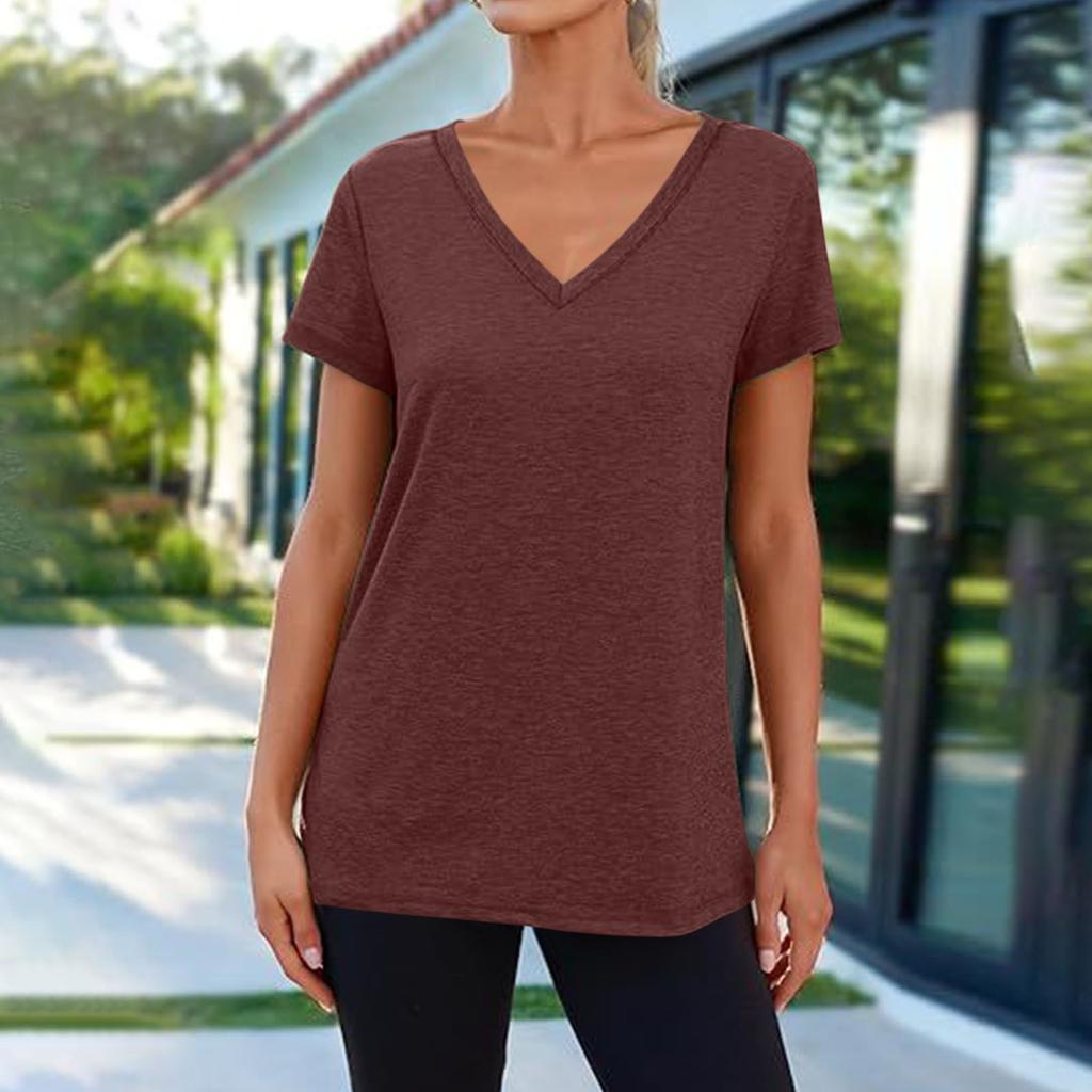 Футболки с коротким рукавом и V-образным вырезом, футболки для женщин, модные топы, модный легкий мягкий повседневный летний топ