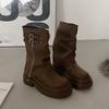 Brown slim with skirt thick-soled British Martin boots women's 2025 new autumn small thick heel short boots