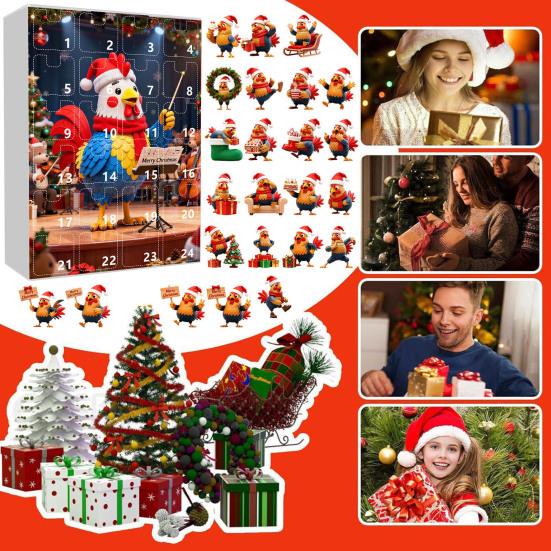 Рождественский цыпленок 2025 Адвент-календарь Коробка для отсчета 24 дней со счастливыми куриными украшениями Праздничные украшения для елки для детей