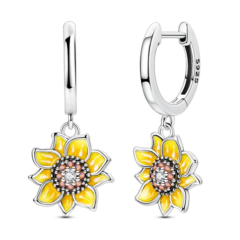 925 Silver Earrings Shining Zircon Cherry Rainbow Flower Mushroom Iris Flower Hoop Earring for Women Party Jewelry Gift