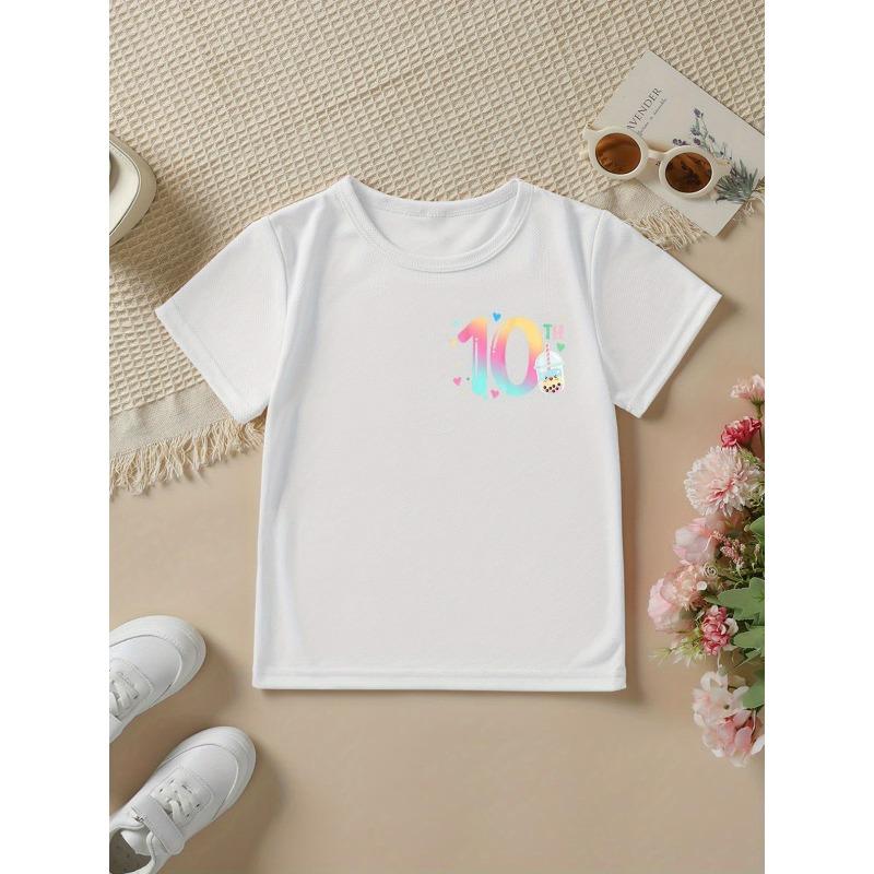 Birthday Series Summer Fashion Girls Short Sleeve T-Shirt Double sided Print Casual Versatile Top