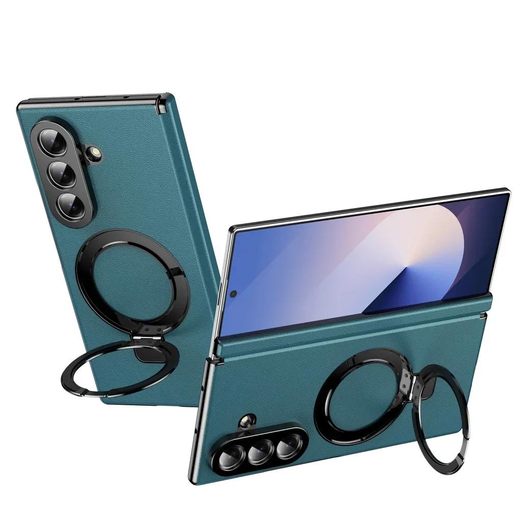 Деловой магнитный чехол-книжка с шарниром для Samsung Galaxy Z Fold 7 6 5 4 3 360° Защита Экранное стекло Магнитный держатель Чехол