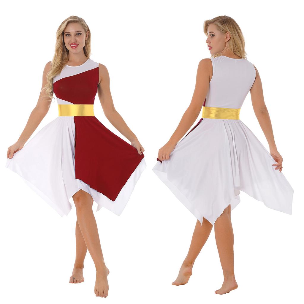 Асимметричное платье-туника для хвалы для девочки, лирическая танцевальная одежда, платье с цветными блоками для выпускного вечера