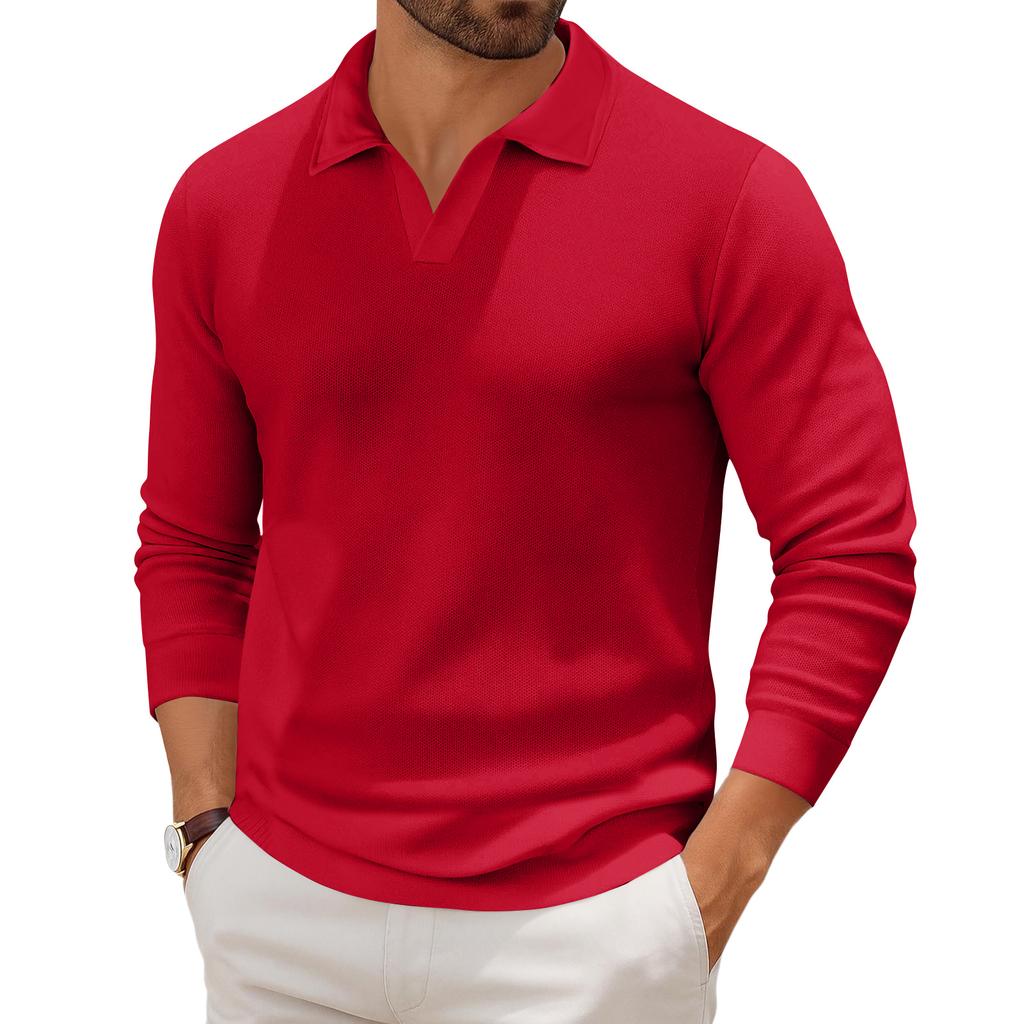 Men's Casual Collared Long-Sleeve Knit Base Layer Top