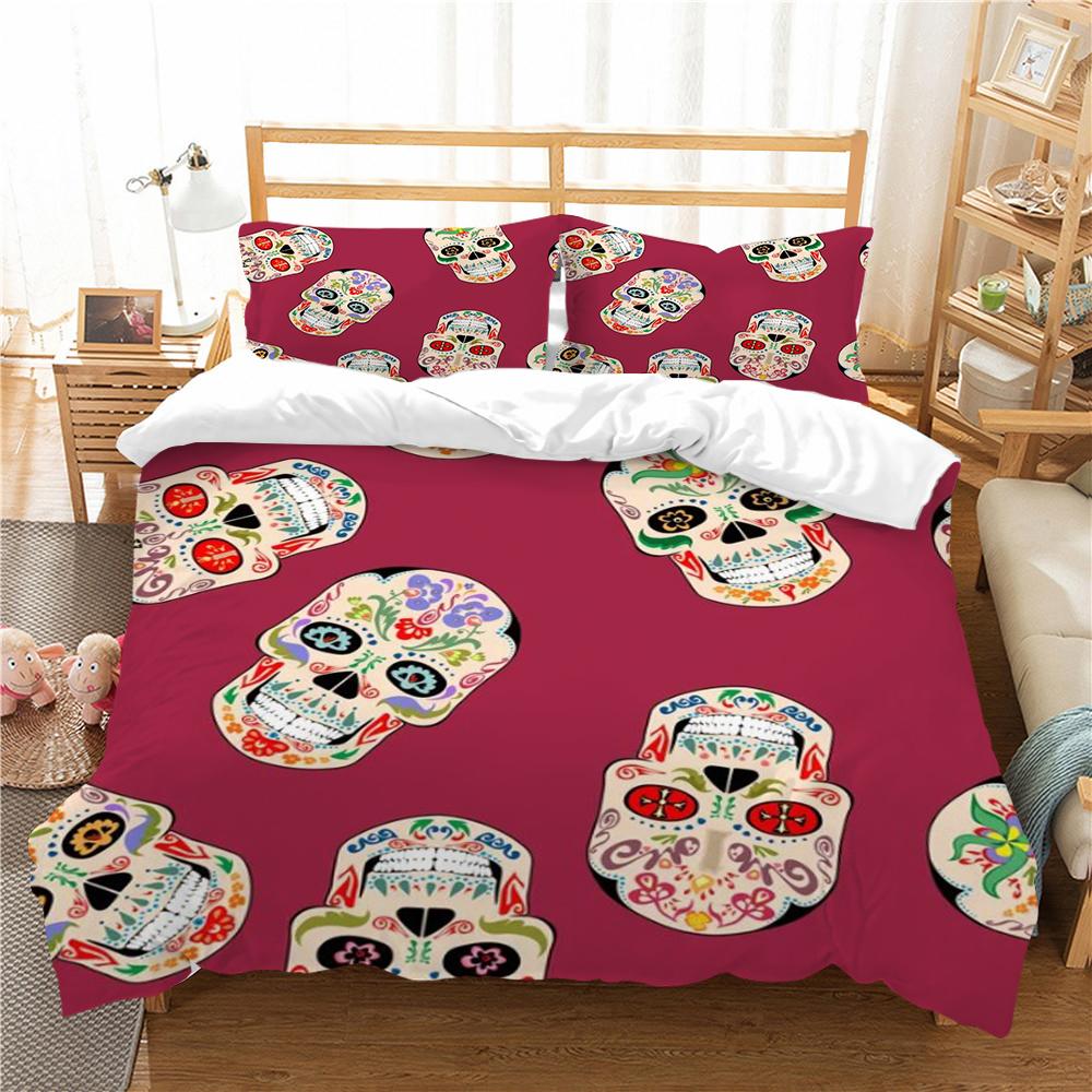 Skull Style Duvet Cover Set 3D Skull Printing Bedding Cover Polyester Home Textiles Soft Pillowcase Boy Single Size Bed Set
