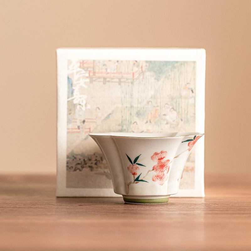 Белый фарфоровый чайник-супница ручной работы, чайная пиала с персиковым цветом, керамические подглазурные чайные чашки, китайский кунг-фу гайвань, чайная посуда, посуда для напитков