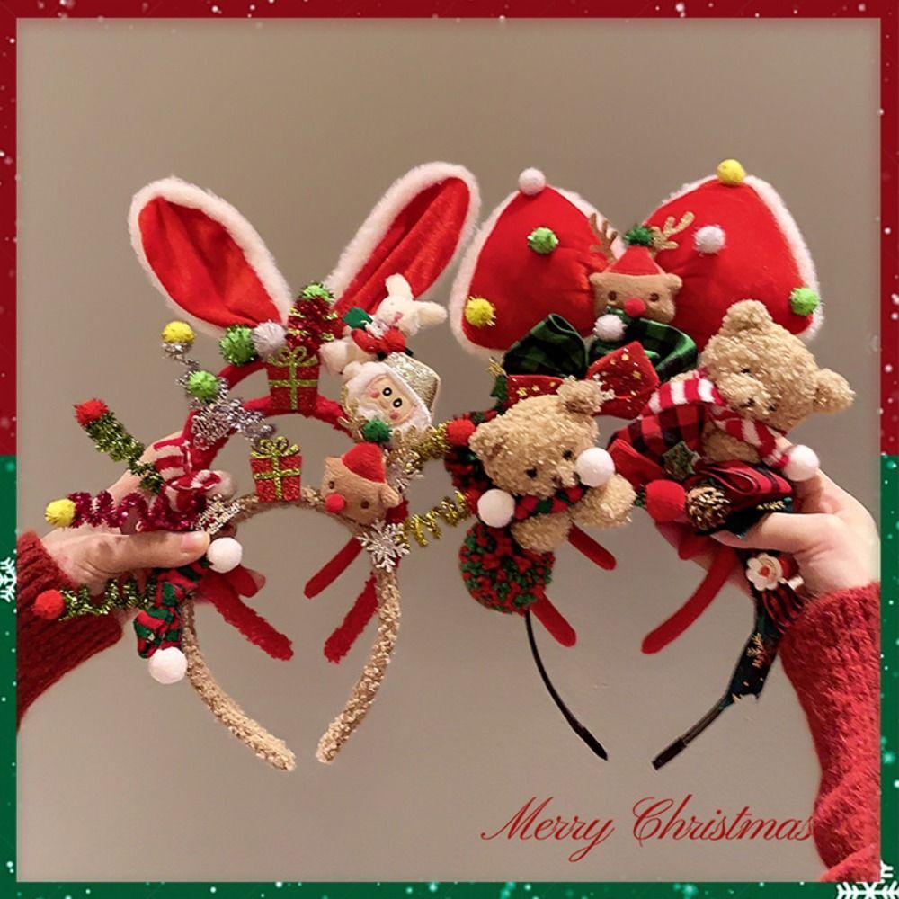Elk Hair Hoop Antlers Headband Christmas Decoration Plush Bow Red Hair Band  Christmas Decoration