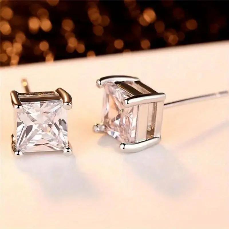 1pair 8mm Square Imitation Zircon Stud Earrings for Women, Wedding Christmas Gift