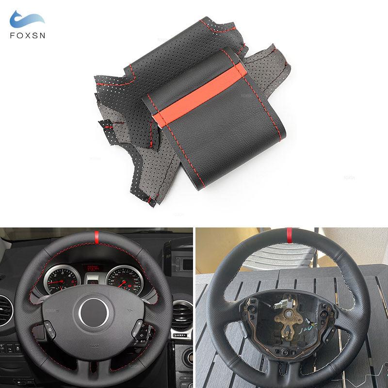 Автомобильный чехол на руль с кожаной отделкой для Renault Clio 3 RS 2005 2006 2007 2008 2009 2010 2011 2012 2013 Черный с красным
