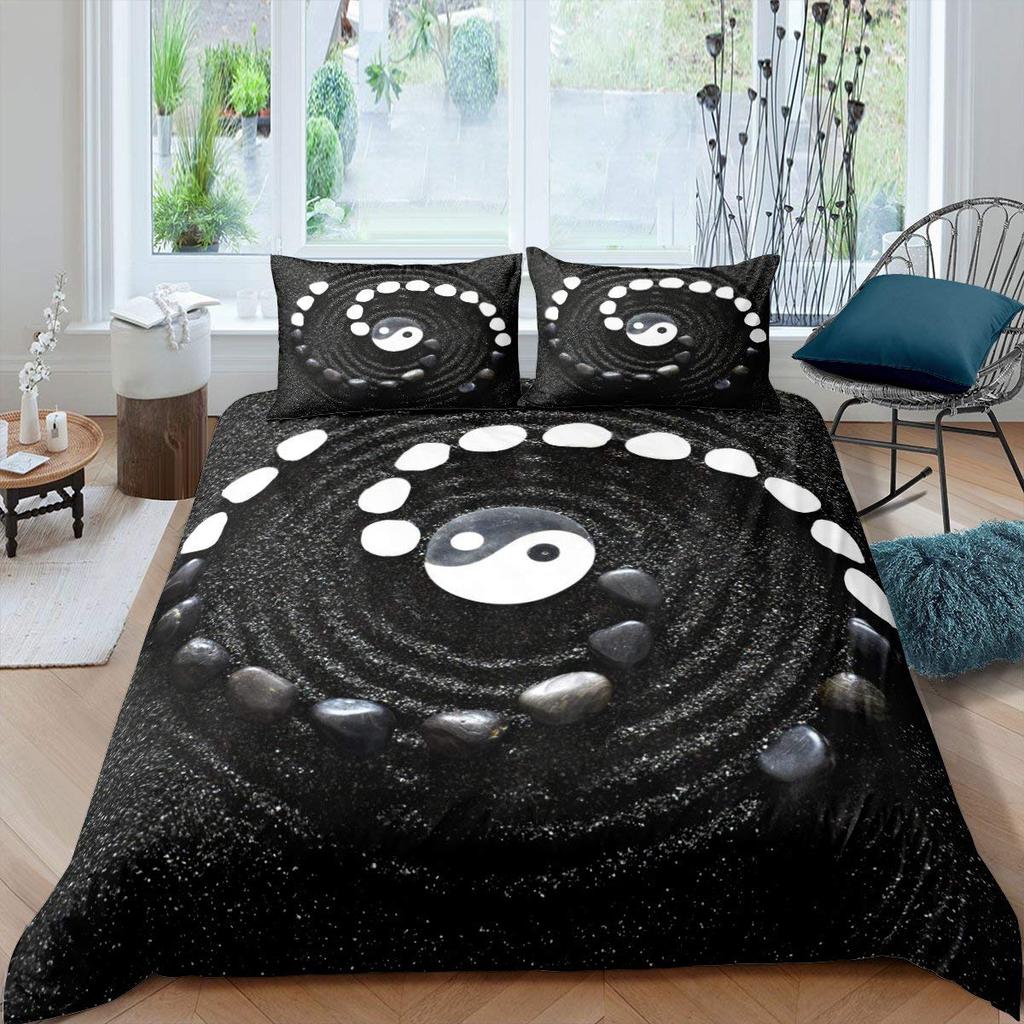 Пододеяльник Yin Yang King Queen Vintage Tai Chi Quilt Cover Комплект постельного белья с гаданиями Oriental Culture Polyester Sheer