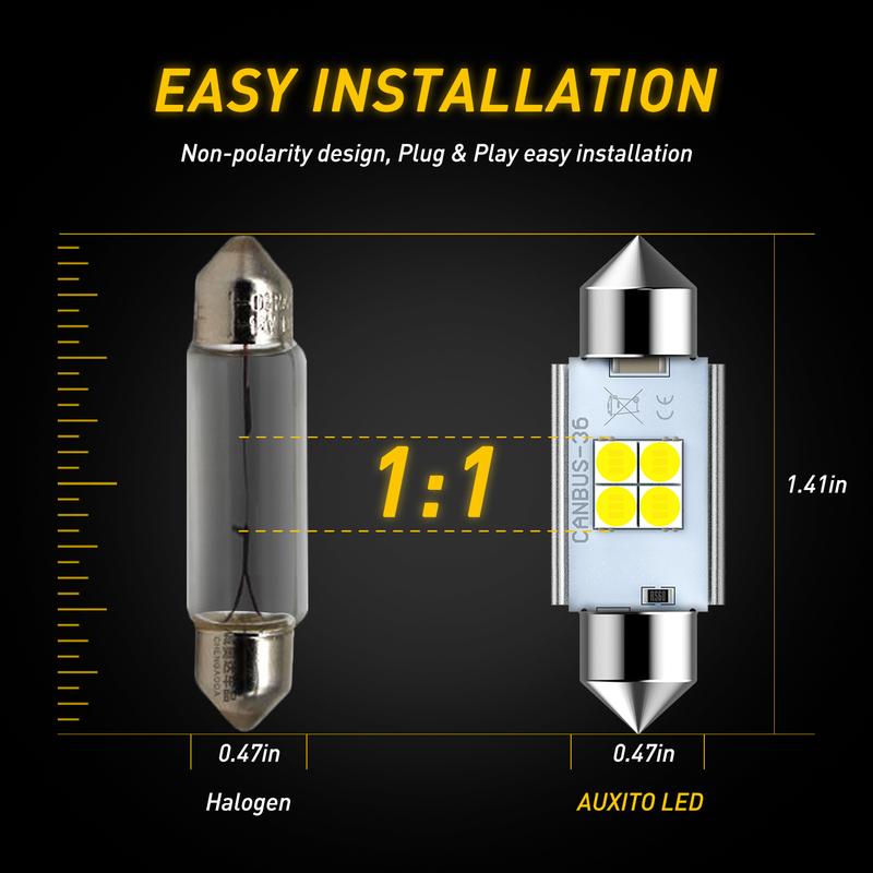 AUXITO 2Pcs C10W C5W LED Canbus Festoon 31mm 36mm 41mm LED Bulb Auto Map Trunk Reading Light Dome Car Interior Lamp 6000k White