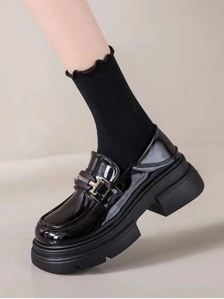 Осенние Новые Женские Кожаные Туфли на Толстой Подошве и Блочном Каблуке, Универсальные Французские Лоферы Слипоны, Повседневная Обувь