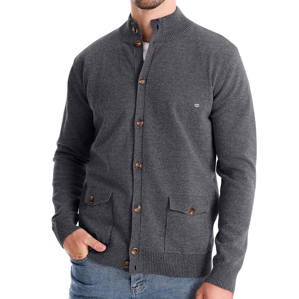 Men's Winter Long Sleeve Solid Color Sweater Jacket Men's Loose Solid Color Knitted Button Cardigan