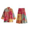 2024 Spring/Summer Women's Color Block Print Shirt and Skirt Set