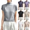 Модная трикотажная футболка с коротким рукавом и полувысоким воротом для женщин