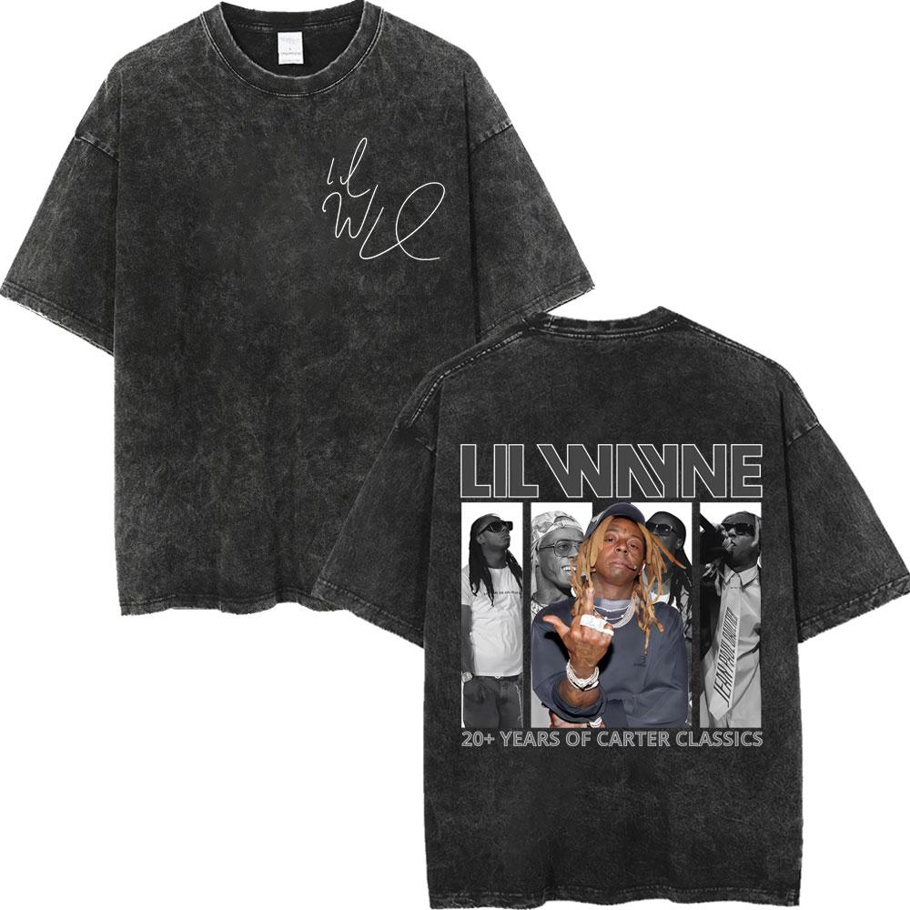Vintage Washed Rapper Lil Wayne Print T Shirt High Quality Fashion Short Sleeve Tshirt Men Women Summer Casual Cotton Tshirts