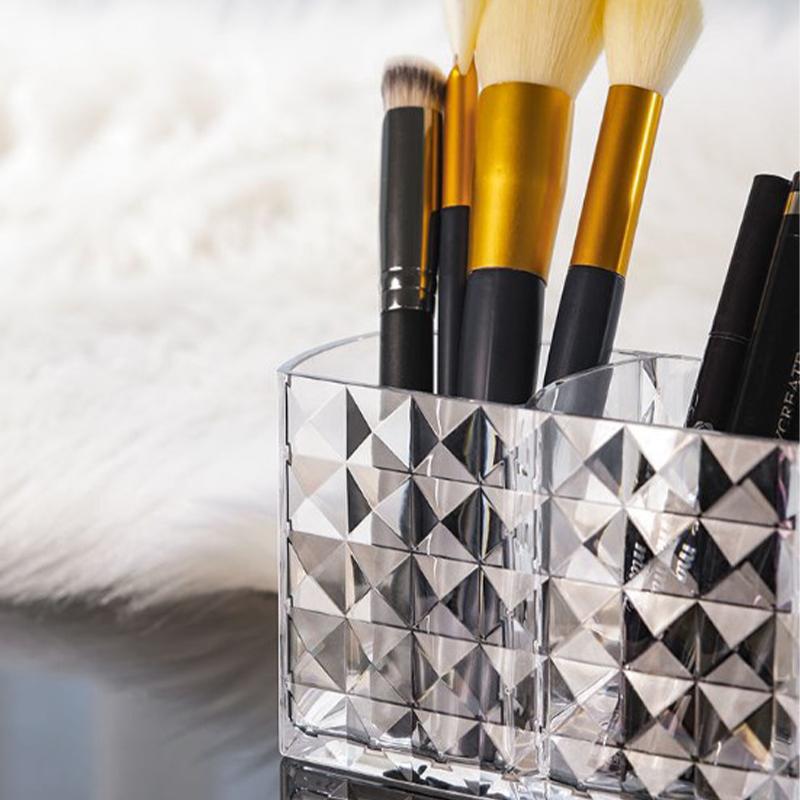 Кисти для макияжа, карандаш для бровей, стеллаж для хранения, три отделения, большая вместительная прозрачная коробка для хранения, держатель для канцелярских ручек