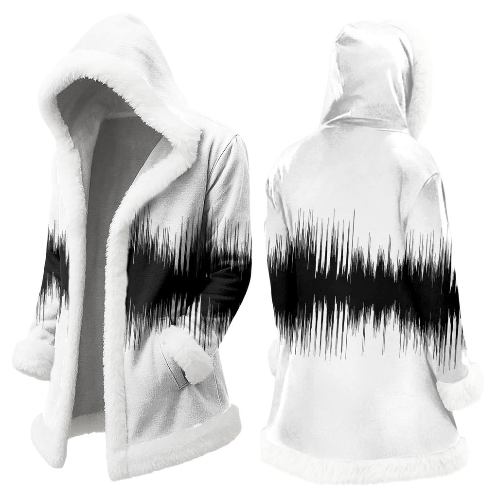Unisex Casual And Fashionable Plush Collar Hooded Long Sleeved Floral Gradient Printing Jacket
