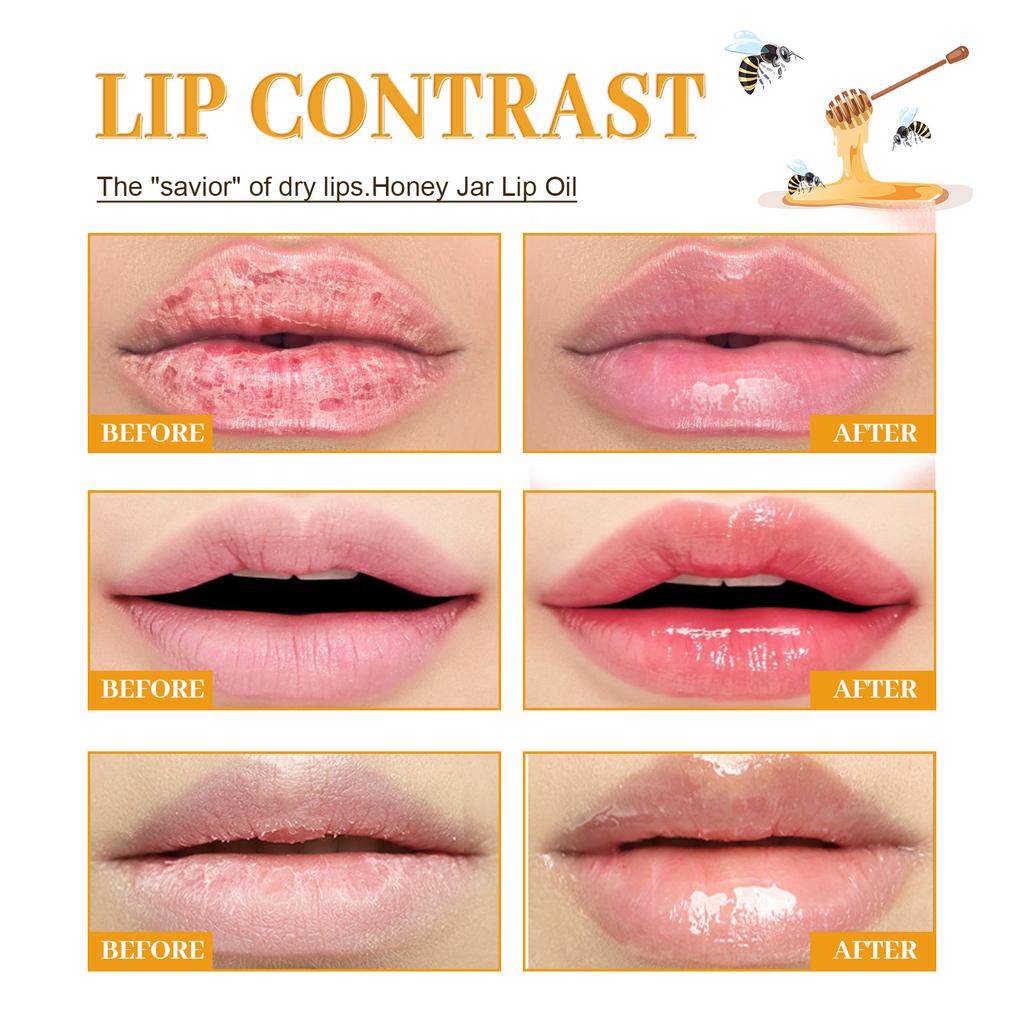 EELHOE Lovely Honey Pot Lip Oil Fresh Fruit Lip Balm Long Lasting Moisturizing Clear Lip Oil Liquid Lipstick Lip Gloss Makeup Cosmetics