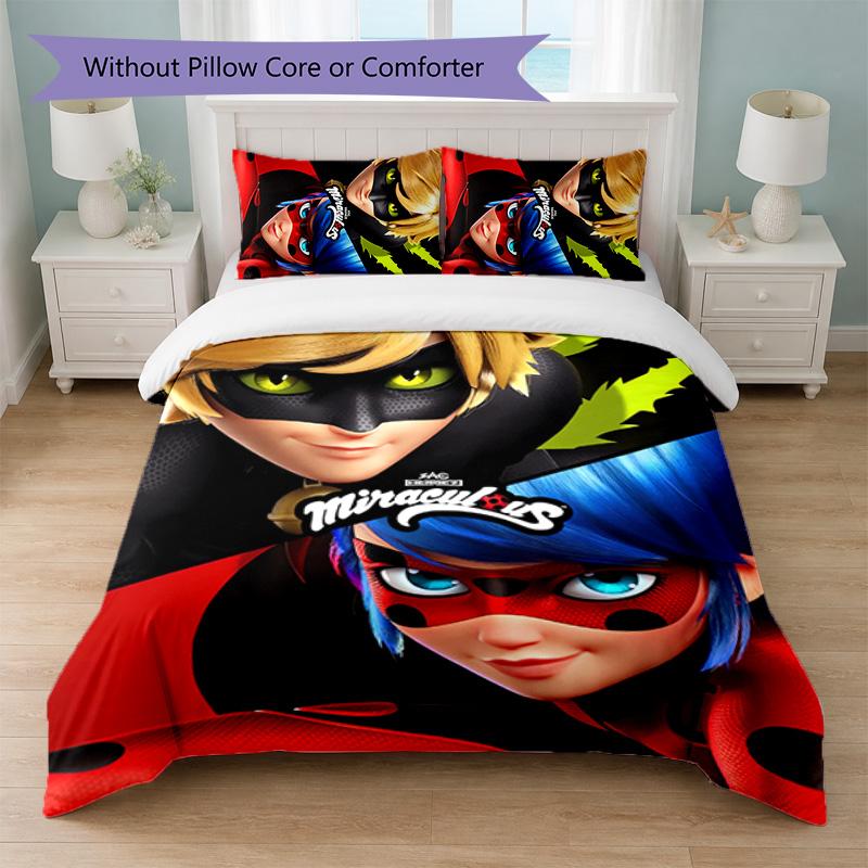 Miraculous Ladybug Print 3Pcs Duvet Cover Set 1 Duvet Cover and 2 Pillowcases Soft Bed Linen For Household Bedroom