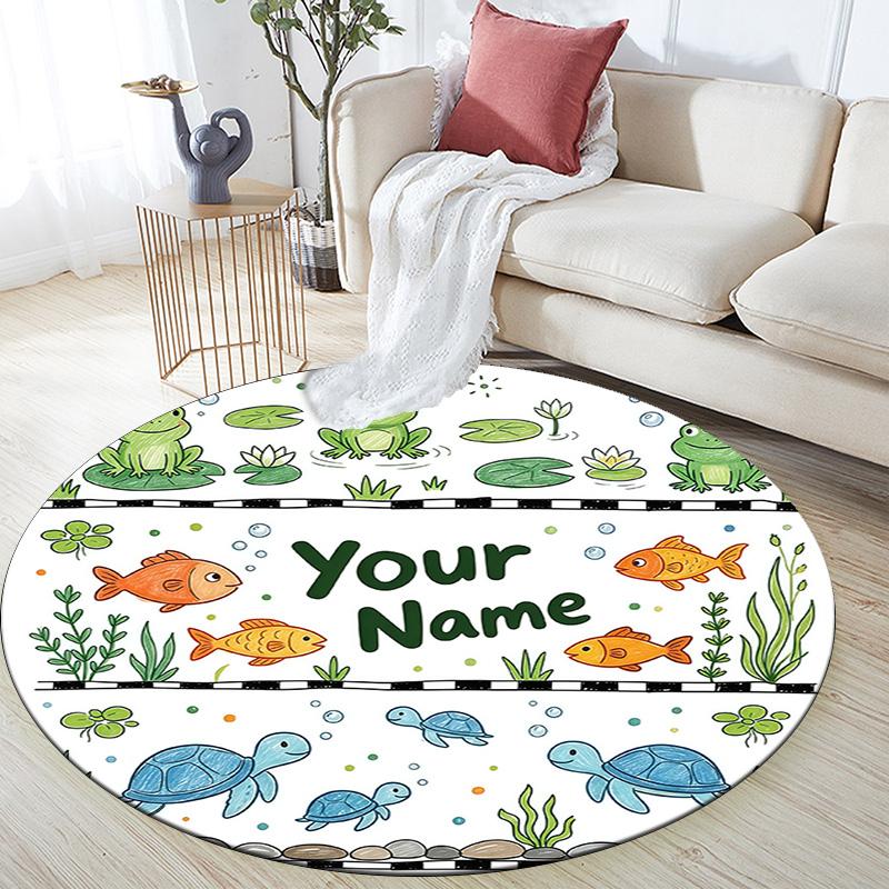 Custom Name Cartoon Car Farm Sea Creature Round Area Rug,Carpet Rug for Living Room Bedroom Sofa Playroom Decor,Non-slip Floor Mat