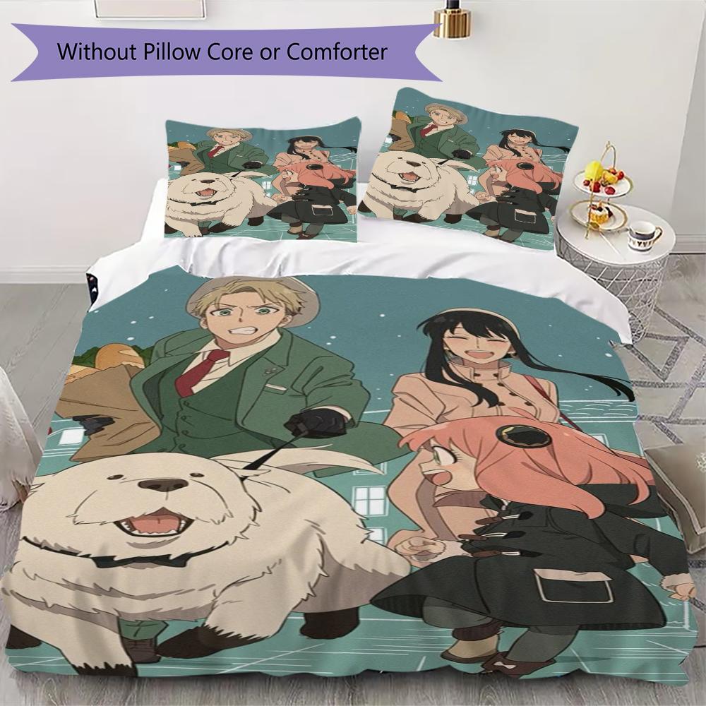 SPY×FAMILY Pattern Bedding uilt Set uilt Cover Pillowcase Home Decoration Birthday Gift (1 * duvet cover + 2 * pillowcase without core)