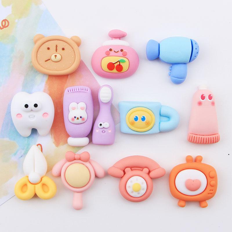 10 Pcs New Cute Cartoon Telephone Toothpaste Clock Series Resin Cabochon Diy Jewelry Hairpin Craft Decoration Accessories A84