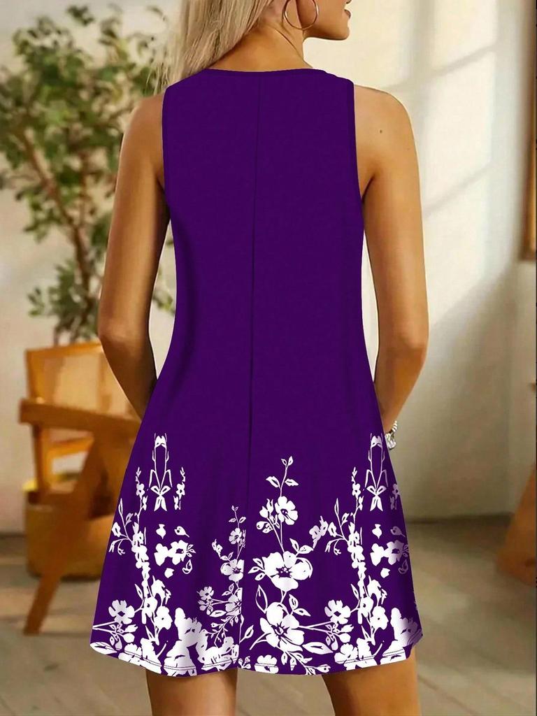 Европейское и американское женское элегантное платье-миди без рукавов с цветочным принтом, доступны большие размеры
