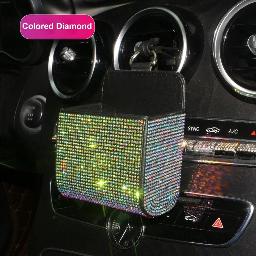 Car Storage Box Diamond-encrusted Car Air Conditioning Outlet Storage Multi-functional Leather Full Diamond Bag Auto Accessories