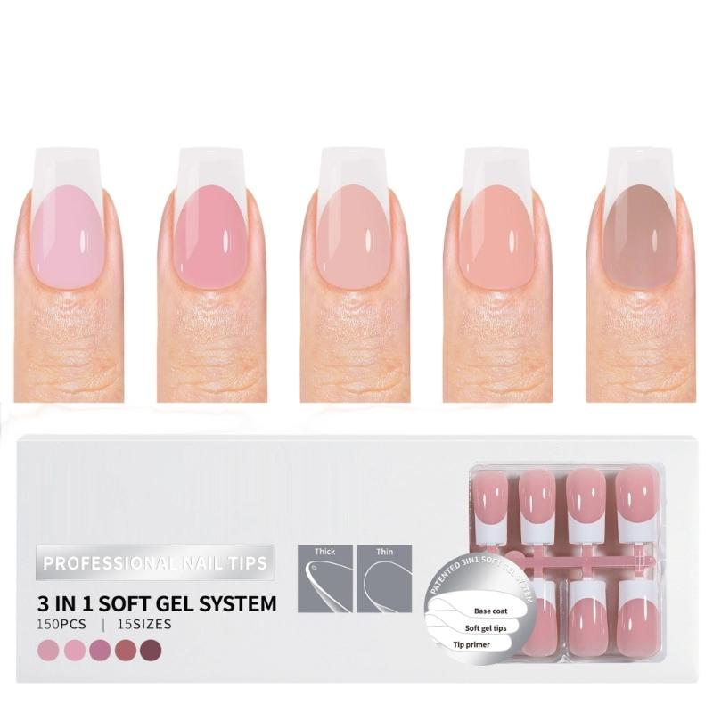 150 Pieces French Press On Nail Pre Applied Base Coat and Primer No Filing Needed for DIY Nail Art Salon Quality Nail
