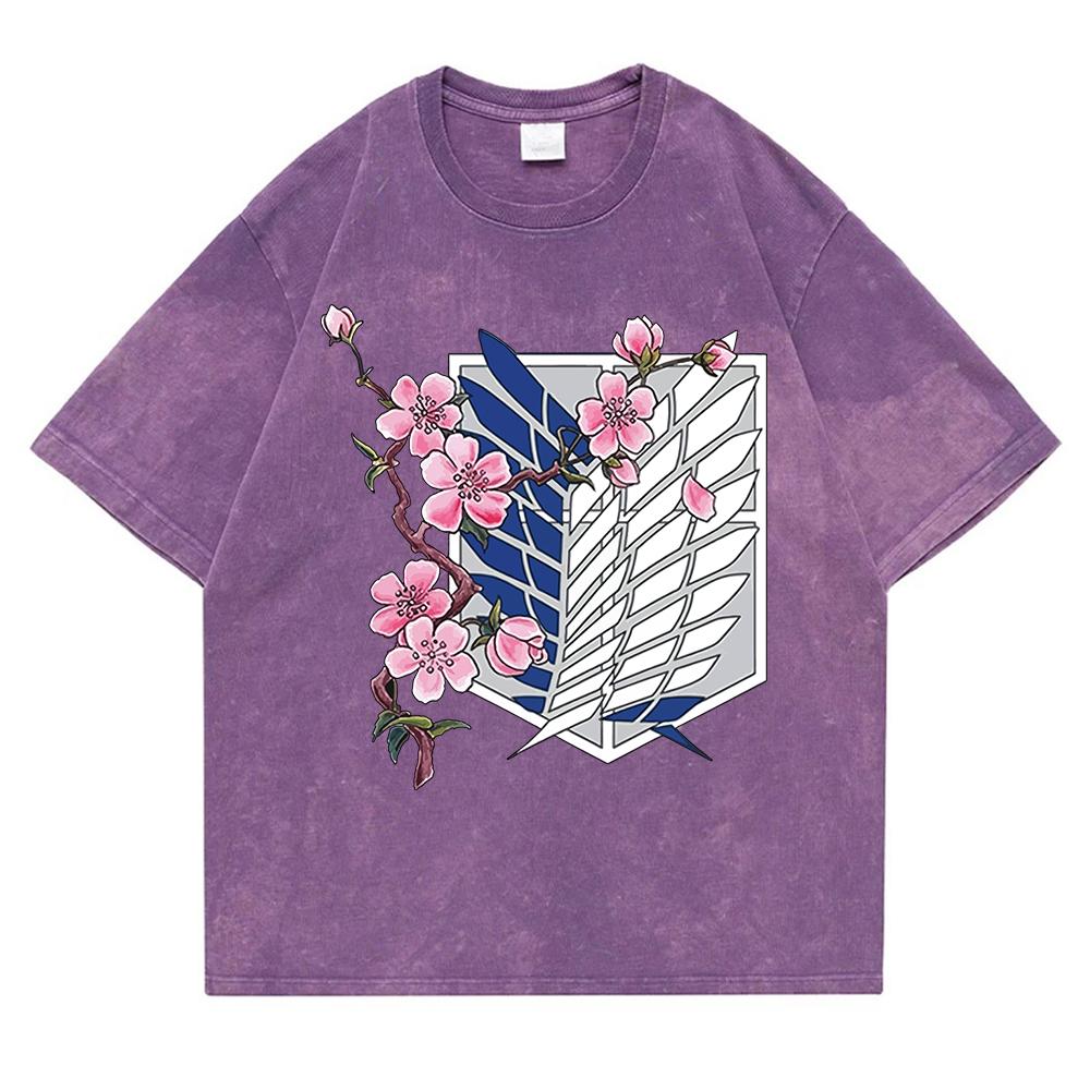 Цветы вишни и крылья свободы, вымытая ретро-футболка со снегом, мужская модная хлопковая одежда, футболки, хип-хоп, свободные повседневные топы
