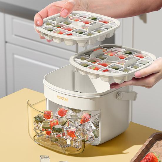 2-in-1 Press-Release Ice Cube Tray with Storage Bin 48-Cavity Double-Layer Ice Maker for Freezer BPA-Free Ice Storage Container for Home Camping Party
