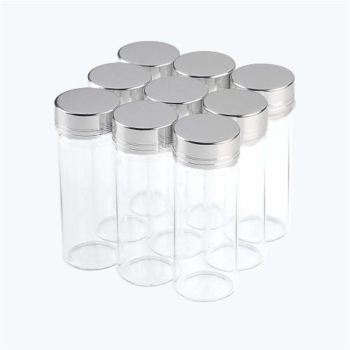 6 mini glass bottles with silver aluminum lids and white plastic bottoms. Perfect for seasoning, making wishes, or drifting. Silver aluminum lid - 40m