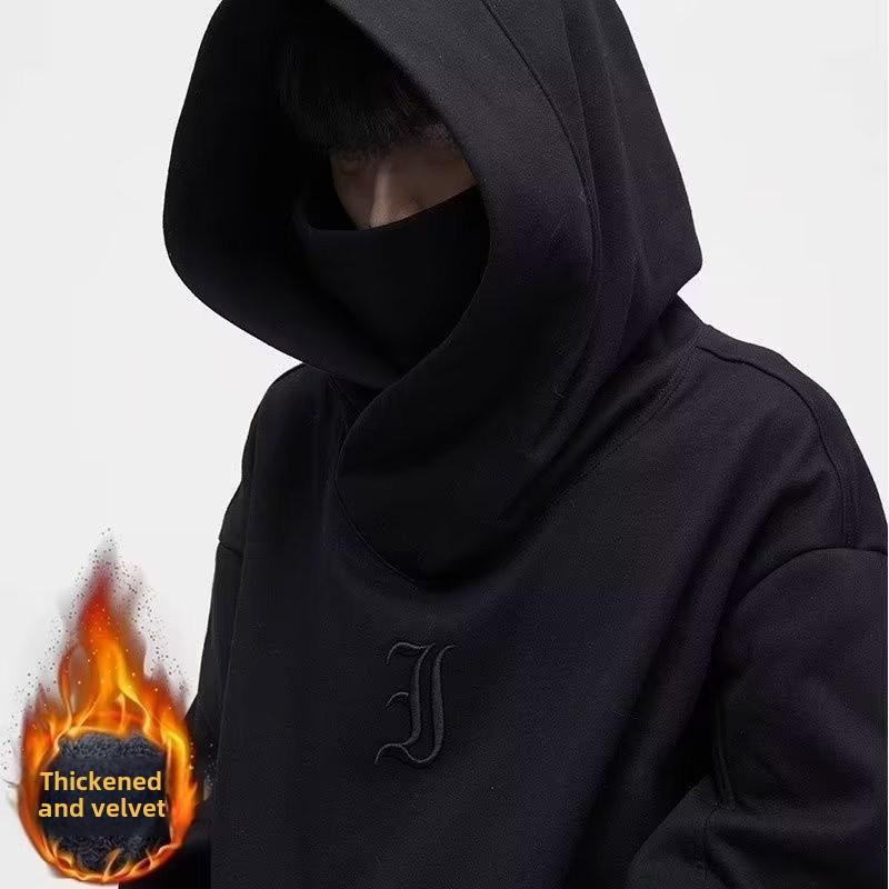 Толстовка с капюшоном Heavyweight Ninja Society Horror с высоким воротником: Мужской/женский свитер на бархатной подкладке для осени и зимы