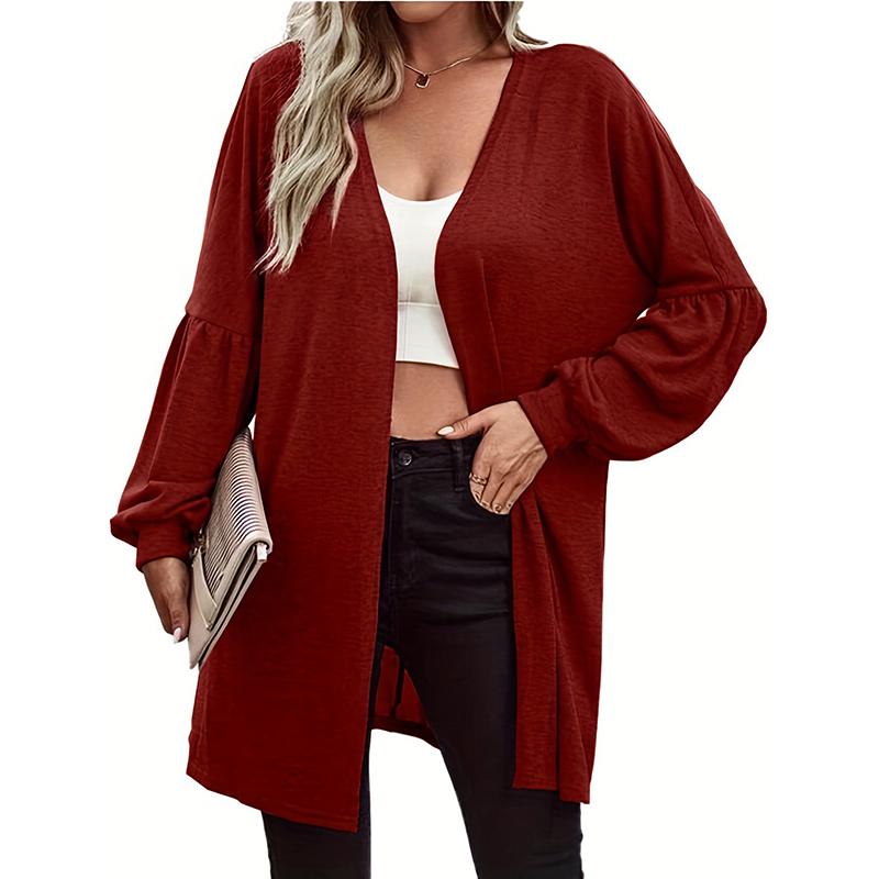 Knitted Cardigan Lantern Sleeve Female Autumn Everything with Solid Color Loose Coat Female