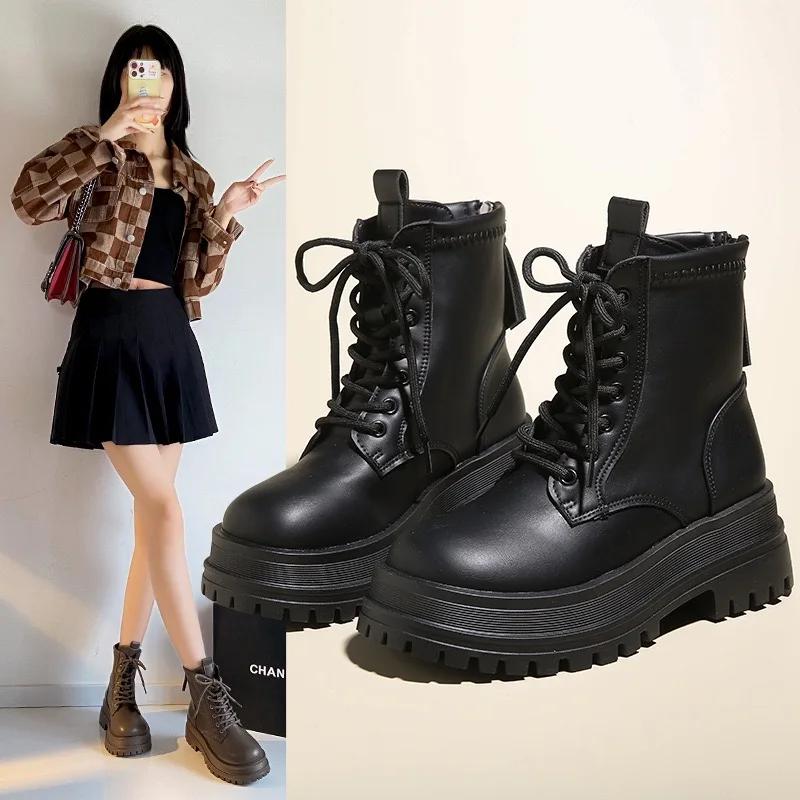 2024New Women's Boots Fashion Outdoor Casual Leather Boot Winter Plush Warm Cotton Boots for Womon Zipper Ankle Boot Botas Mujer