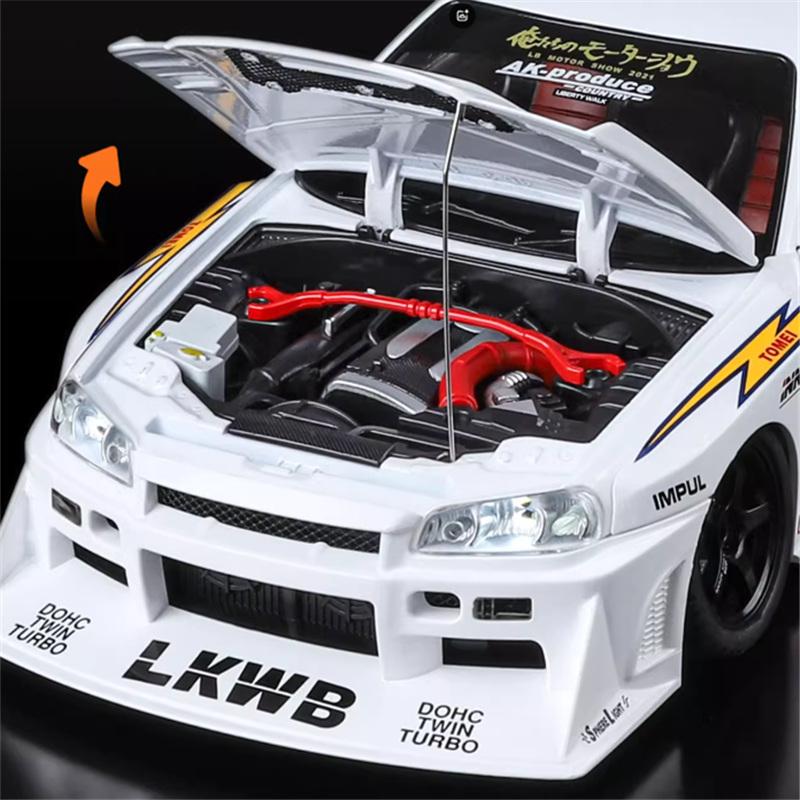 1/18 Nissan Skyline Ares GTR R34 Alloy Modified Wide Body Sports Car Model Diecast Raing Vehicle Car Model Sound Light Kids Gift