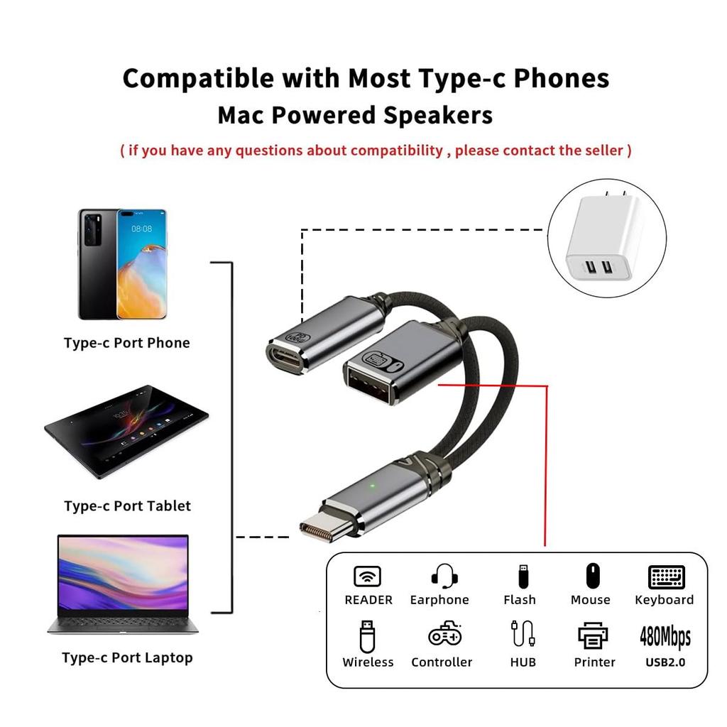 Кабель Cablecc на USB Type A OTG 100W PD для и телефонов USB-C 2.0 и ноутбуков, планшетов,