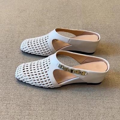 Версия из овчины увеличение внутренней высоты 5 см плетеная ажурная сумка голова полушлепанцы женские для улицы дышащие с юбкой толстая подошва прохладные шлепанцы