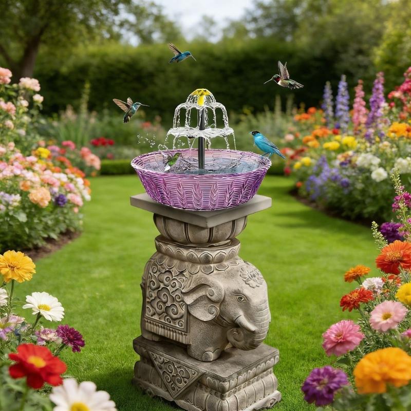 Пластиковый уличный фонтан-поилка для птиц на солнечных батареях с динамическим водным шоу, создающим завораживающие струи для сада