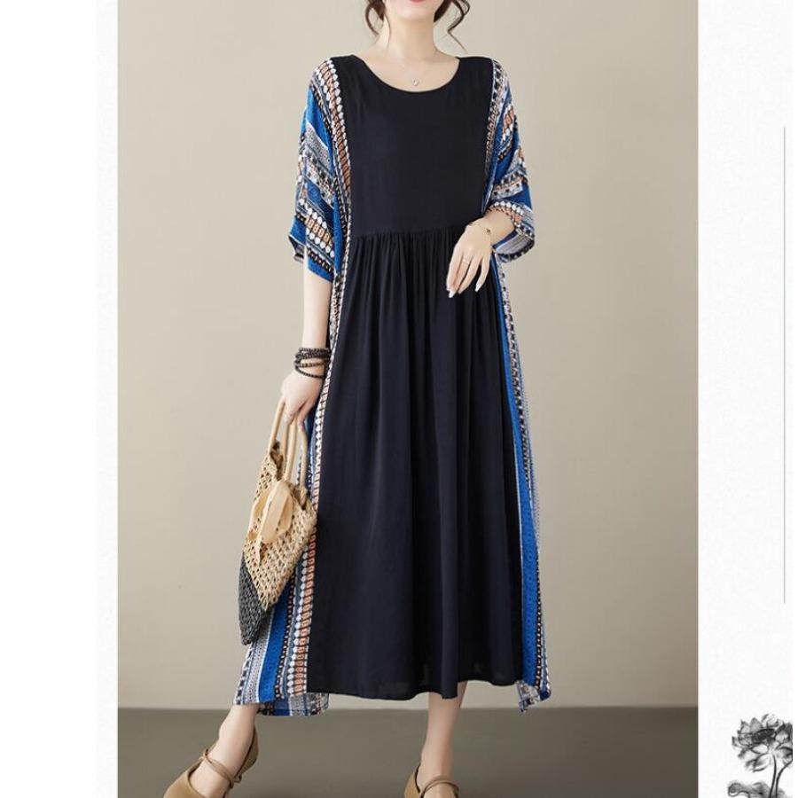 Cotton Linen Plus Size Vintage Printed Dresses Autumn Clothing Women Casual Loose Long Summer Dress