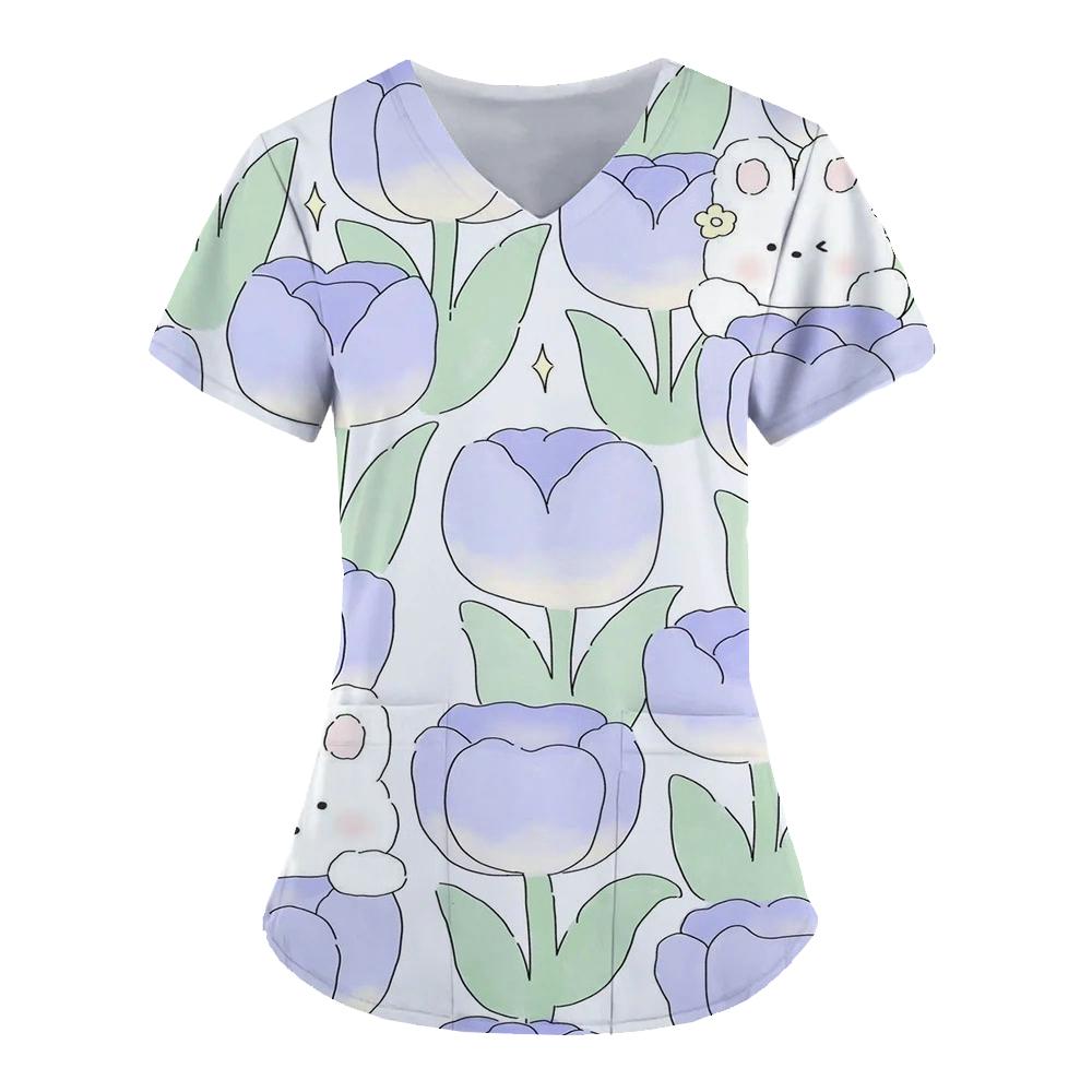 Women's Nurse Uniform Simple Star 3D Print Tops V-neck Pockets Medical Uniform Nursing Surgical Gown Tops Work Clothes