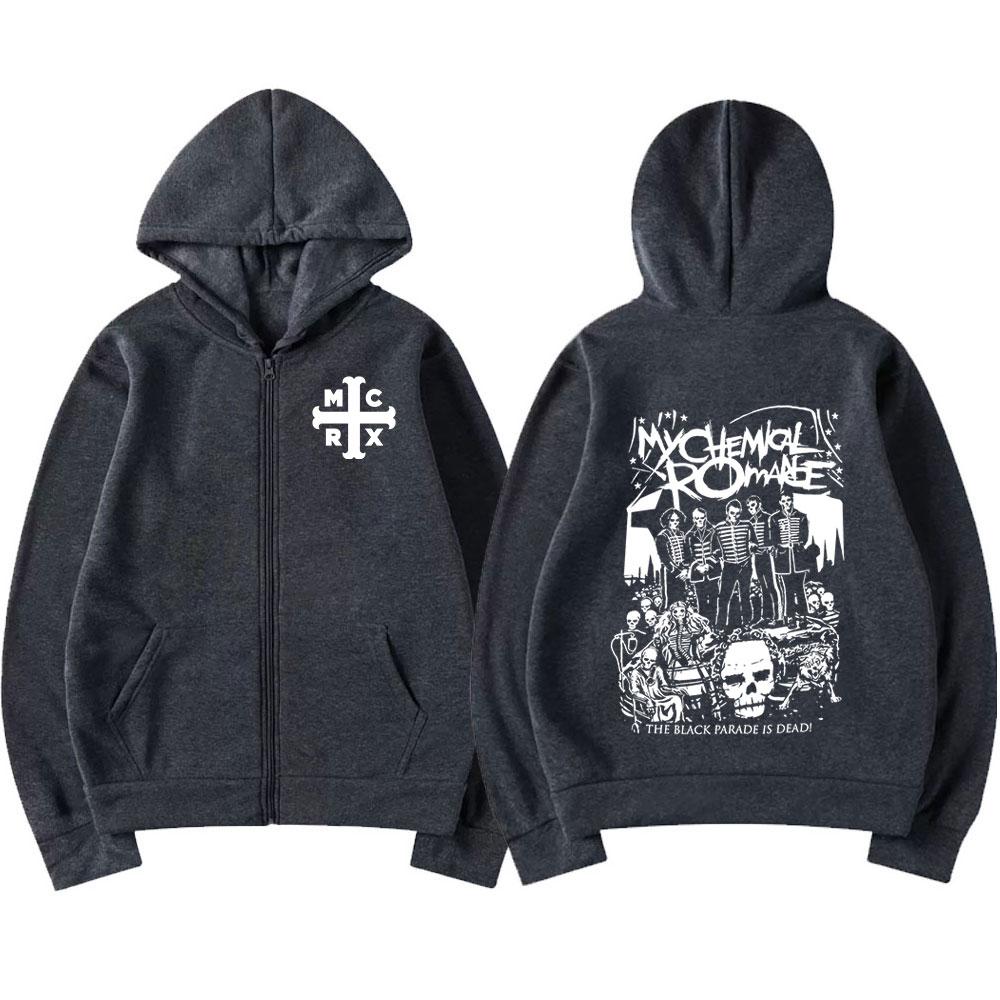 Rock Band My Chemical Romance Mcr Dead Zipper Hoodie Black Parade Punk Emo Zip Up Hoodies Men Fashion Vintage Oversized Pullover