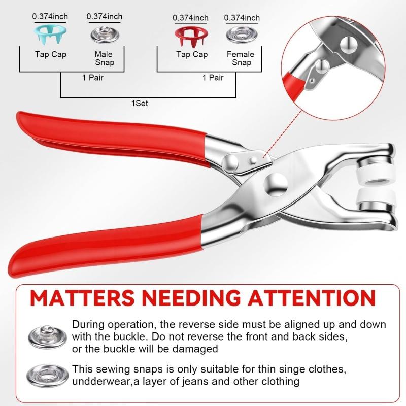 100Sets Metal Snap Button Kit, with Fastener Plier, New Snaps for Fabric, Snap Buttons for Sewing Fasteners, Suitable for DIY Crafts, Clothing, Sewing