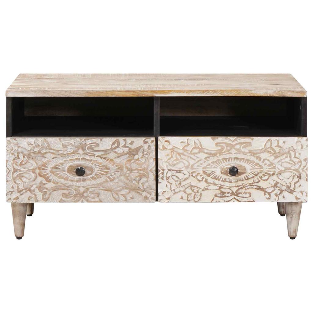 White Mango Solid Wood Coffee Table with Drawers 80 x 54 x 40 cm