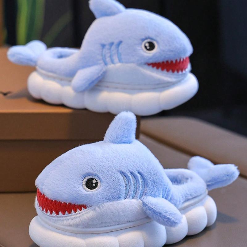 Warm Children's Shoes Suitable for Cute Shark Designs for Boys and Girls, Creative Autumn and Winter Indoor Slippers