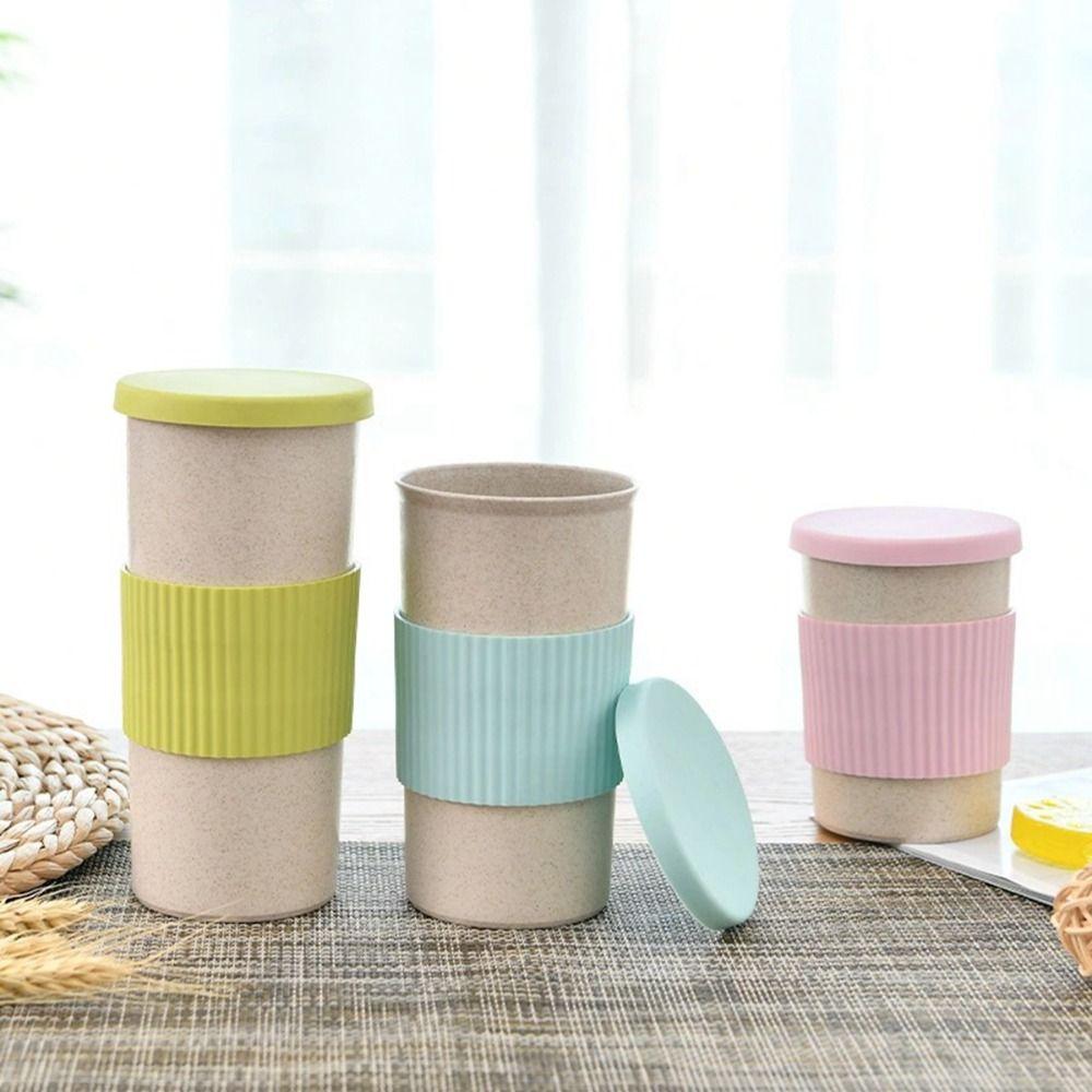 Camping Outdoor Eco-friendly Portable Wheat Straw with Lid Drinkware Tumbler Cup Tea Cup Coffee Mug