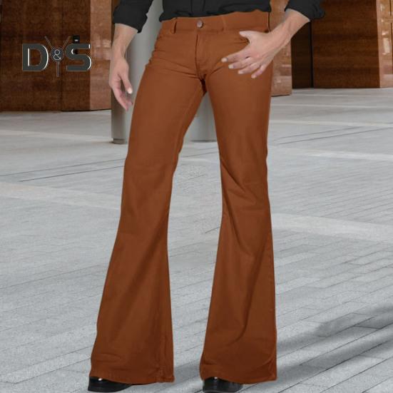 Мужские расклешенные брюки с 4 карманами, средней посадки, однотонные, с застежкой-молнией на пуговицы, длинные брюки для работы, путешествий, отдыха