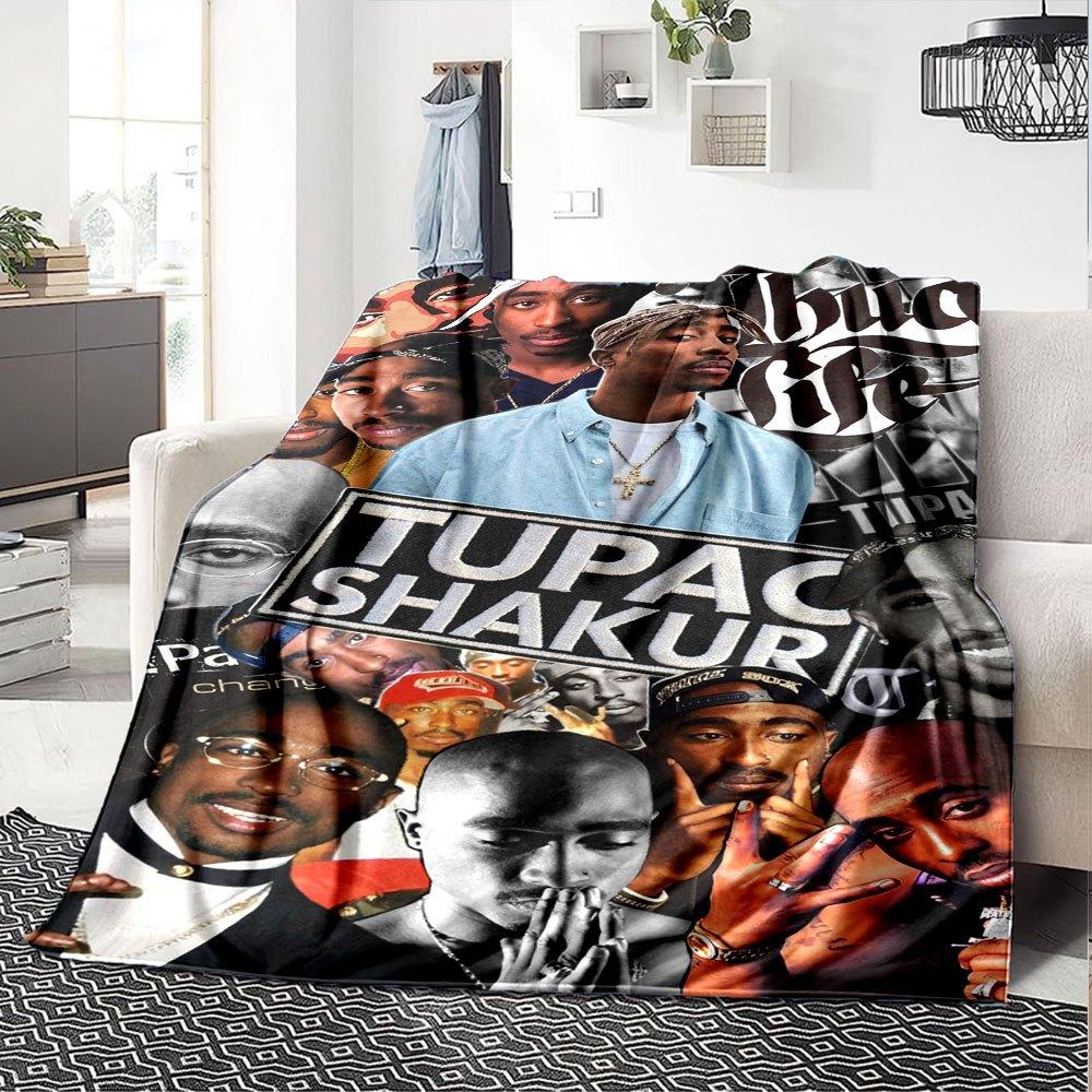 1pc 2PacHip Hop Blanket Soft Lightweight All Season Multi Purpose Throw for Sofa, Bed, Office & Picnics, French Style with Iconic Album Art & Quotes